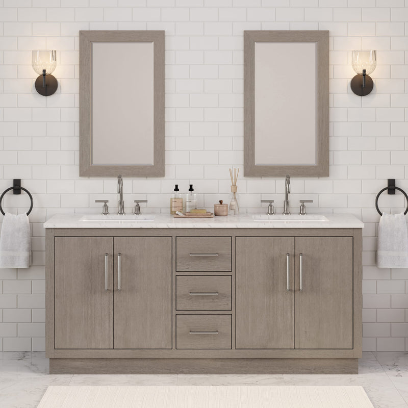 Water Creation HU72CW - Hugo 72 In. Double Sink Pre-Assembled Mid-Century Style Bathroom Vanity With 1" Carrara White Marble Top