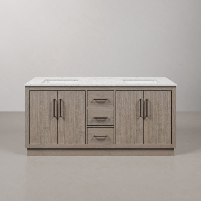 Water Creation HU72CW - Hugo 72 In. Double Sink Pre-Assembled Mid-Century Style Bathroom Vanity With 1" Carrara White Marble Top