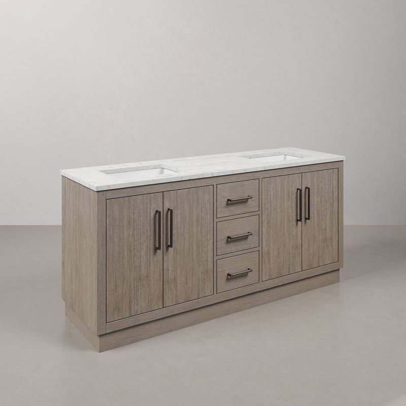 Water Creation HU72CW - Hugo 72 In. Double Sink Pre-Assembled Mid-Century Style Bathroom Vanity With 1" Carrara White Marble Top