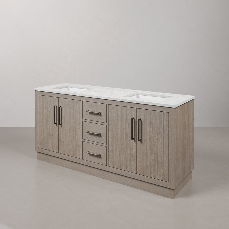 Water Creation HU72CW - Hugo 72 In. Double Sink Pre-Assembled Mid-Century Style Bathroom Vanity With 1" Carrara White Marble Top