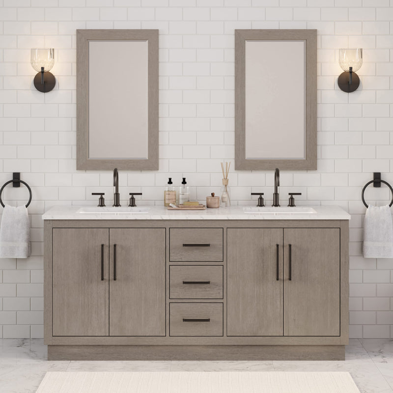 Water Creation HU72CW - Hugo 72 In. Double Sink Pre-Assembled Mid-Century Style Bathroom Vanity With 1" Carrara White Marble Top