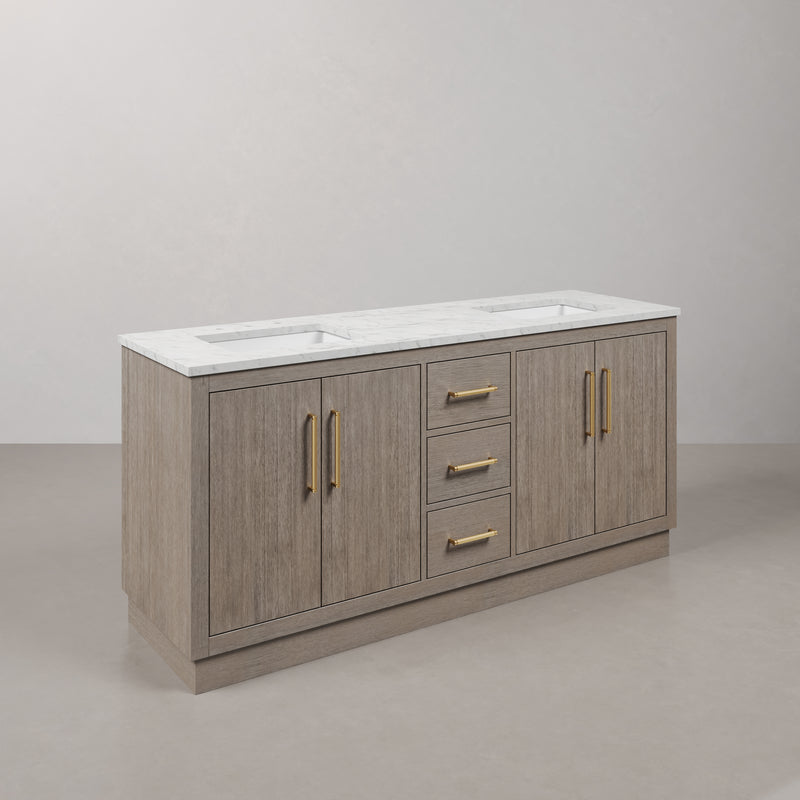 Water Creation HU72CW - Hugo 72 In. Double Sink Pre-Assembled Mid-Century Style Bathroom Vanity With 1" Carrara White Marble Top