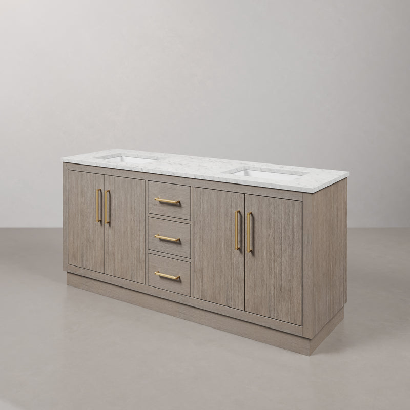 Water Creation HU72CW - Hugo 72 In. Double Sink Pre-Assembled Mid-Century Style Bathroom Vanity With 1" Carrara White Marble Top