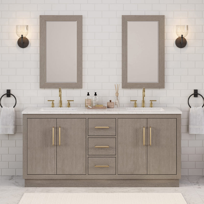 Water Creation HU72CW - Hugo 72 In. Double Sink Pre-Assembled Mid-Century Style Bathroom Vanity With 1" Carrara White Marble Top