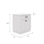 HA30CW03PW - Hartford 30 In. Single Sink Pre-Assembled Transitional Style Bathroom Vanity With 1" Carrara White Marble Top