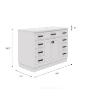 HA48CW03PW - Hartford 48 In. Single Sink Pre-Assembled Transitional Style Bathroom Vanity With 1" Carrara White Marble Top