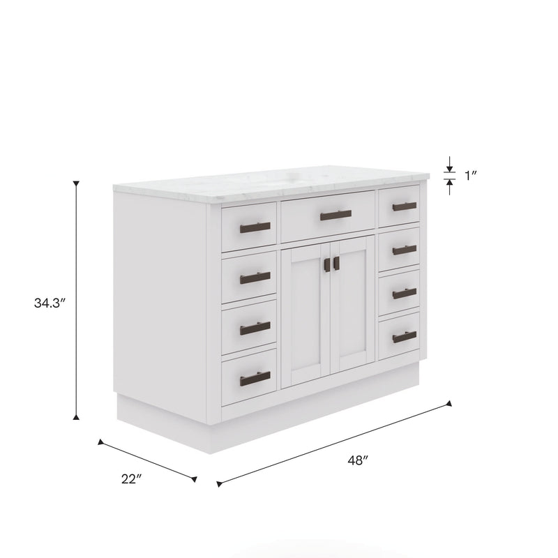 HA48CW03PW - Hartford 48 In. Single Sink Pre-Assembled Transitional Style Bathroom Vanity With 1" Carrara White Marble Top