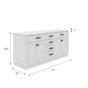 HA72CW03PW - Hartford 72 In. Double Sink Pre-Assembled Transitional Style Bathroom Vanity With 1" Carrara White Marble Top