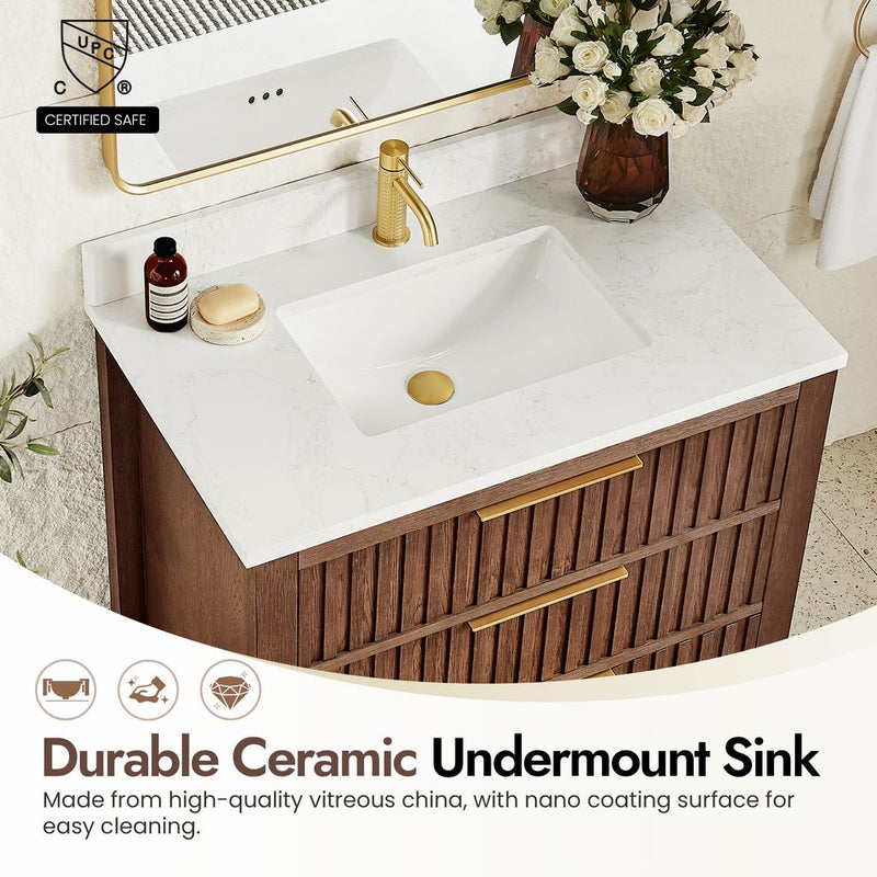 Vinnova 704236-AD-GW Shenzhen 36" Single Sink Bath Vanity in Aged Dark Brown Oak