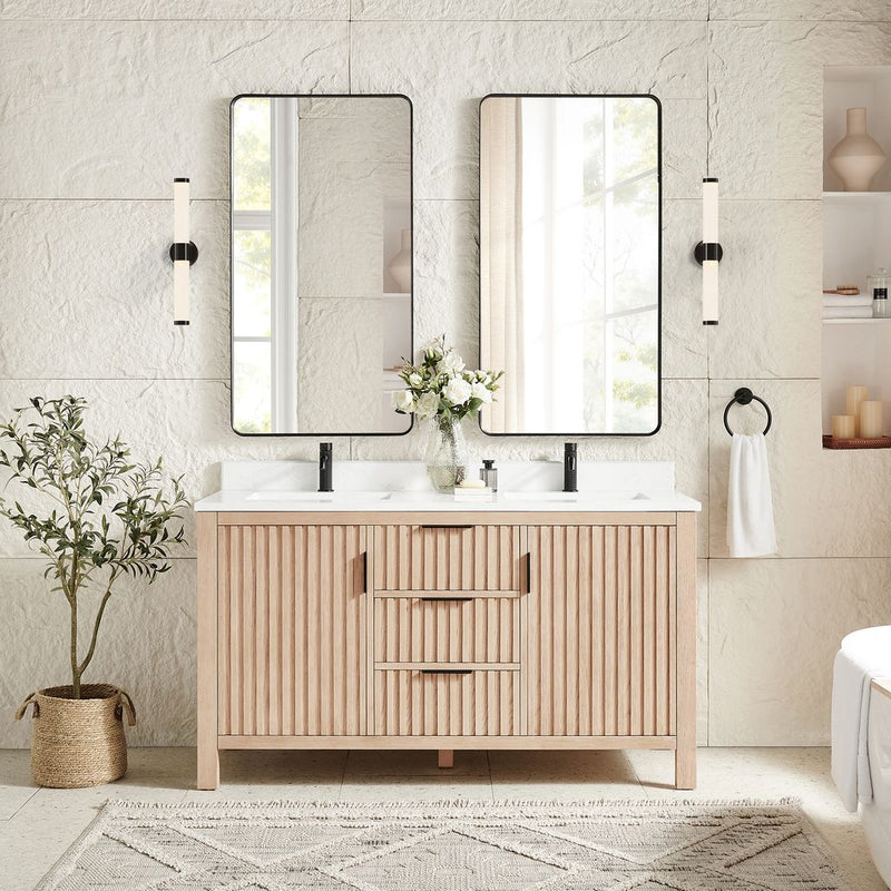 Vinnova 704260M-AN-GW Shenzhen 60M" Double Sink Bath Vanity in Aged Natural Oak