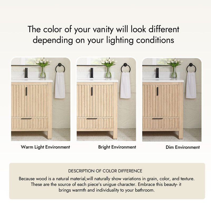 Vinnova 704224-AN-GW Shenzhen 24" Single Sink Bath Vanity in Aged Natural Oak