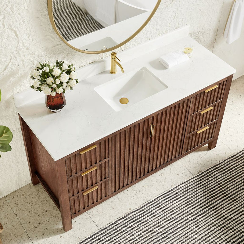 Vinnova 704260-AD-GW Shenzhen 60" Single Sink Bath Vanity in Aged Dark Brown Oak