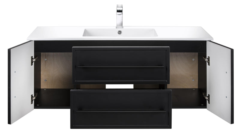 Cutler FV BLACK48MS Milano 48" Single Sink Wall Mount Cultured Marble Top Shaker Vanity - Black