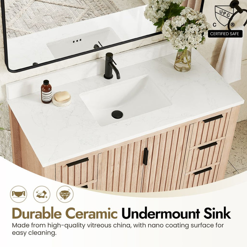 Vinnova 704248-AN-GW Shenzhen 48" Single Sink Bath Vanity in Aged Natural Oak