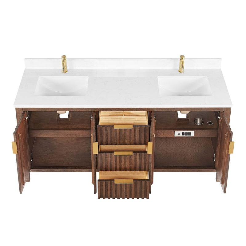 Vinnova 704272-AD-GW Shenzhen 72" Double Sink Bath Vanity in Aged Dark Brown Oak