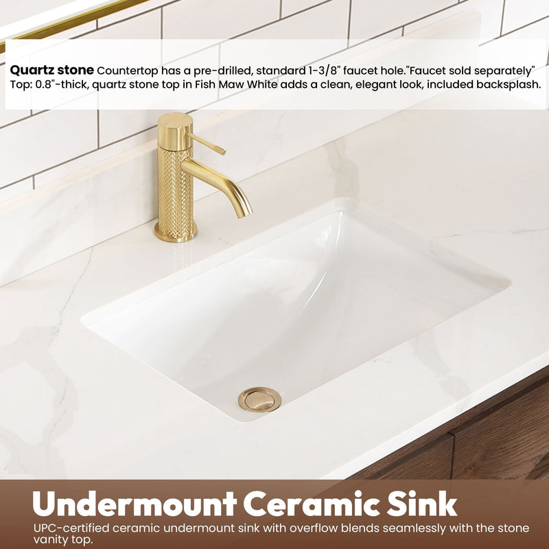 Vinnova 706648-AD-BK Cristo 48" Floating Single Bath Vanity in Aged Dark Brown Oak with Fish Maw White Quartz Stone Top