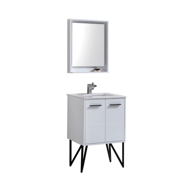 Kube Bath KB24GW Bosco 24" High Gloss White Single Sink Bathroom Vanity with White Quartz Top