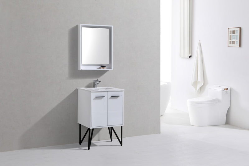 Kube Bath KB24GW Bosco 24" High Gloss White Single Sink Bathroom Vanity with White Quartz Top - view 2