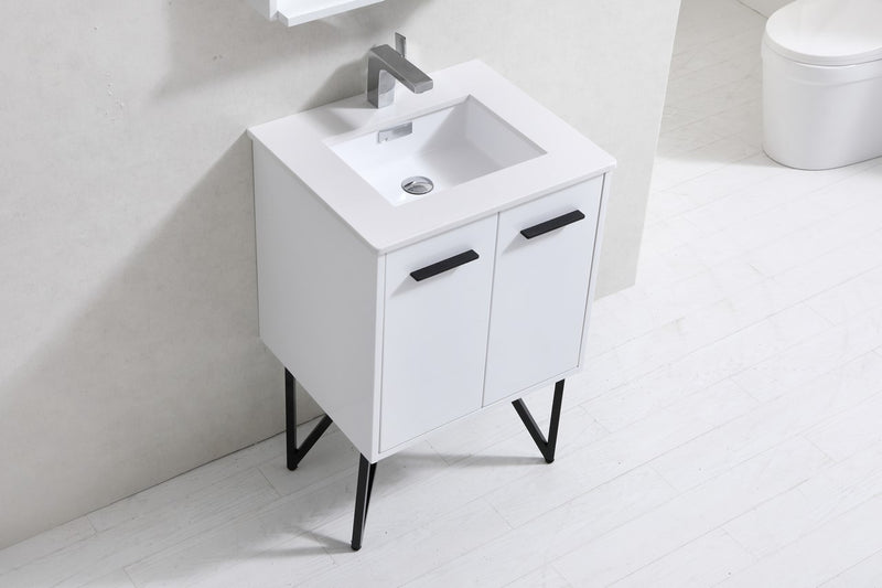 Kube Bath KB24GW Bosco 24" High Gloss White Single Sink Bathroom Vanity with White Quartz Top - view 4