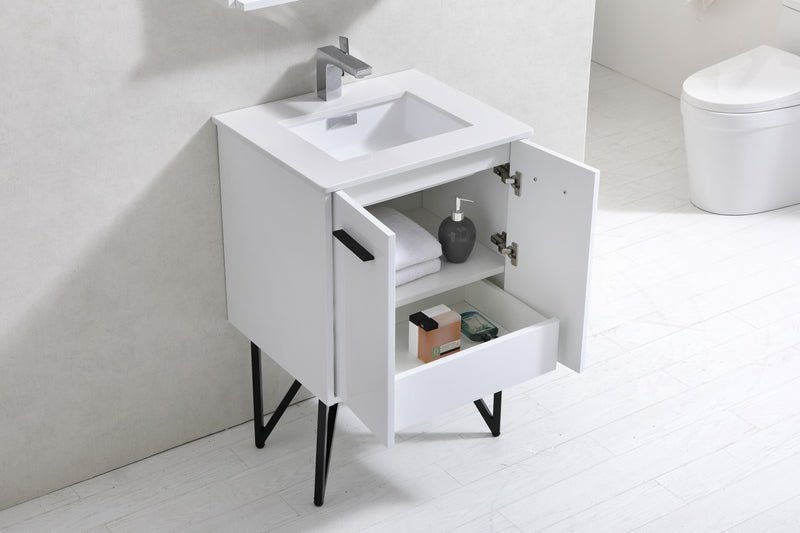 Kube Bath KB24GW Bosco 24" High Gloss White Single Sink Bathroom Vanity with White Quartz Top - view 3