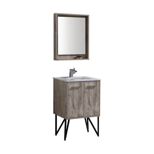 Kube Bath KB24NW Bosco 24" Nature Wood Single Sink Bathroom Vanity with White Quartz Top