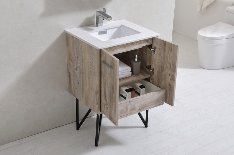 Kube Bath KB24NW Bosco 24" Nature Wood Single Sink Bathroom Vanity with White Quartz Top - view 5