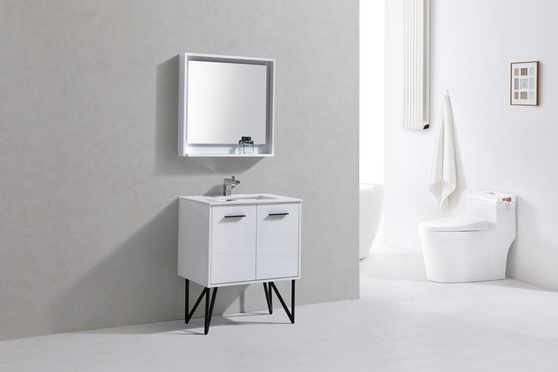 Kube Bath KB30GW Bosco 30" High Gloss White Single Sink Bathroom Vanity with White Quartz Top - view 2