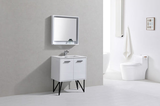 Kube Bath KB30GW Bosco 30" High Gloss White Single Sink Bathroom Vanity with White Quartz Top - view 2