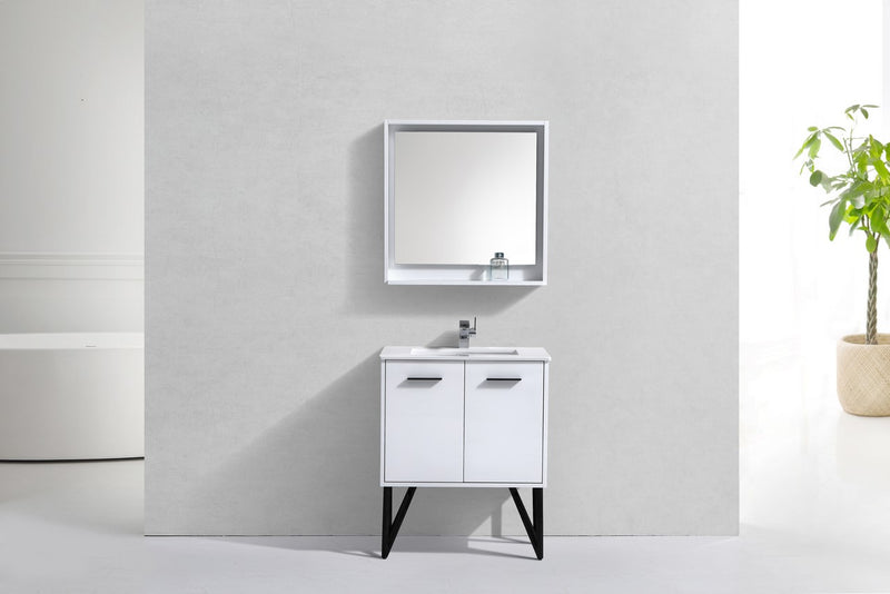 Kube Bath KB30GW Bosco 30" High Gloss White Single Sink Bathroom Vanity with White Quartz Top - view 3