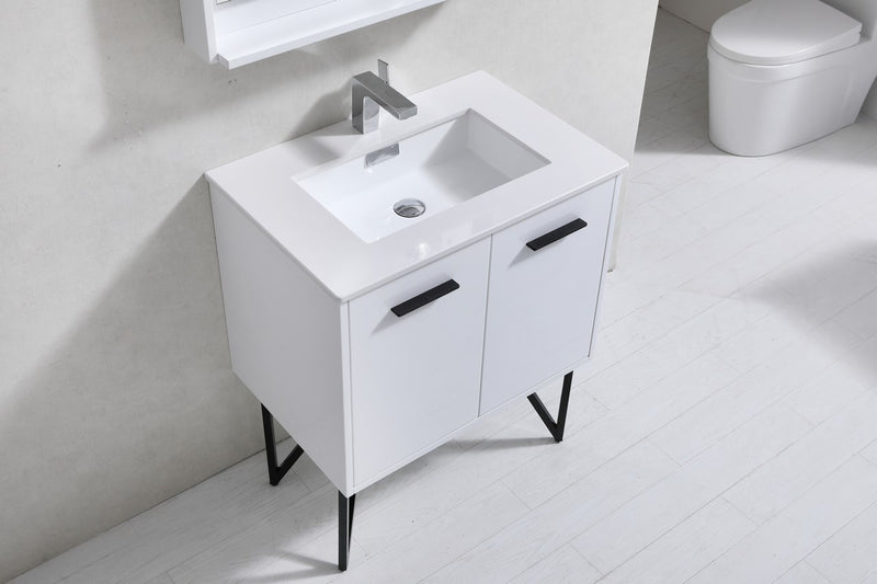 Kube Bath KB30GW Bosco 30" High Gloss White Single Sink Bathroom Vanity with White Quartz Top - view 4