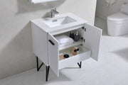 Kube Bath KB30GW Bosco 30" High Gloss White Single Sink Bathroom Vanity with White Quartz Top - view 5