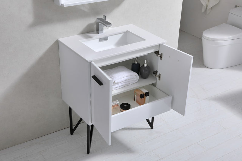 Kube Bath KB30GW Bosco 30" High Gloss White Single Sink Bathroom Vanity with White Quartz Top - view 5