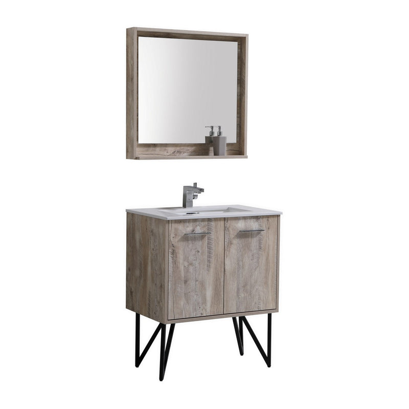 Kube Bath KB30NW Bosco 30" Nature Wood Single Sink Bathroom Vanity with White Quartz Top