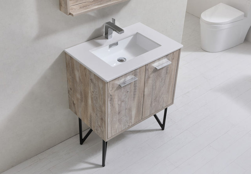Kube Bath KB30NW Bosco 30" Nature Wood Single Sink Bathroom Vanity with White Quartz Top - view 4