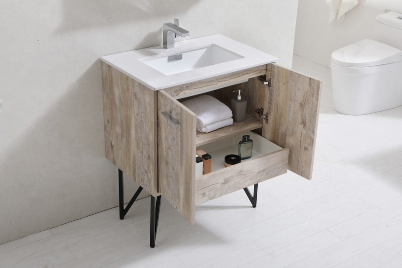 Kube Bath KB30NW Bosco 30" Nature Wood Single Sink Bathroom Vanity with White Quartz Top - view 5