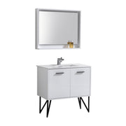 Kube Bath KB36GW Bosco 36" High Gloss White Single Sink Bathroom Vanity with White Quartz Top