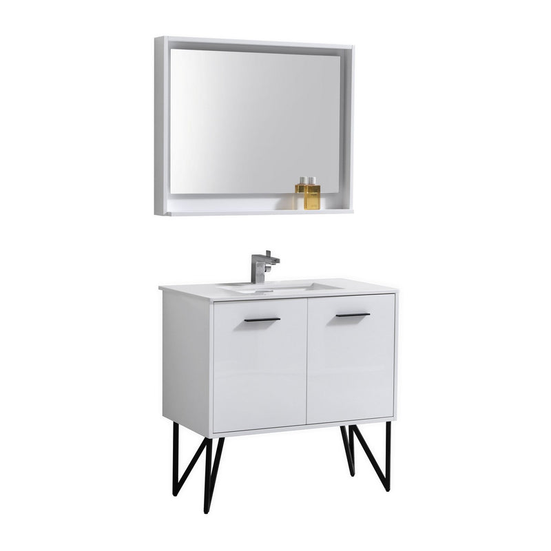 Kube Bath KB36GW Bosco 36" High Gloss White Single Sink Bathroom Vanity with White Quartz Top