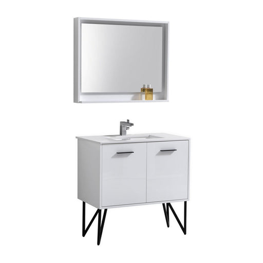 Kube Bath KB36GW Bosco 36" High Gloss White Single Sink Bathroom Vanity with White Quartz Top
