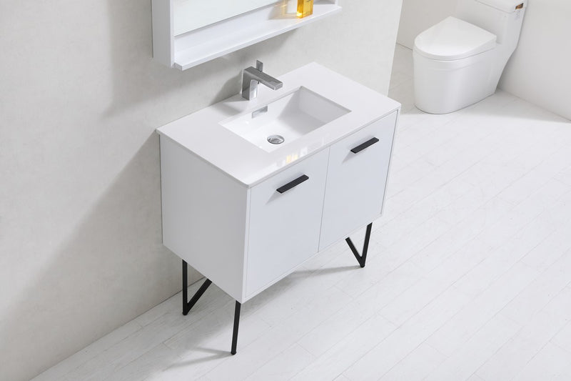 Kube Bath KB36GW Bosco 36" High Gloss White Single Sink Bathroom Vanity with White Quartz Top - view 4