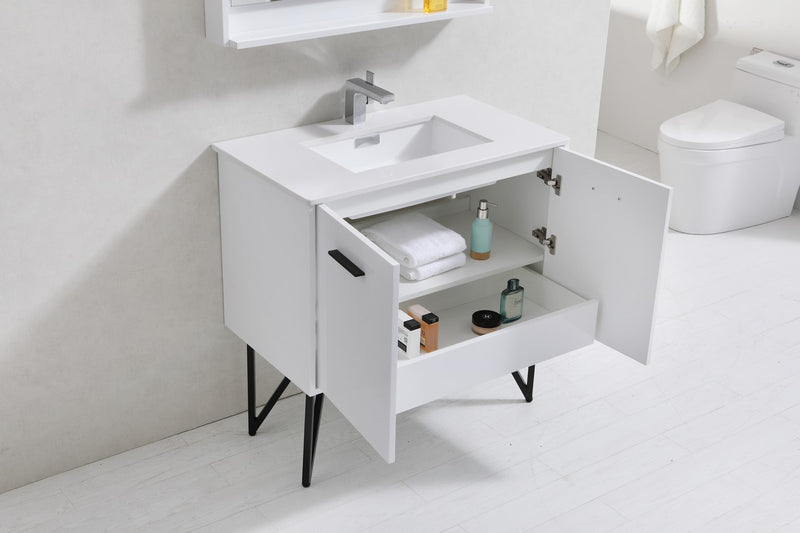 Kube Bath KB36GW Bosco 36" High Gloss White Single Sink Bathroom Vanity with White Quartz Top - view 5