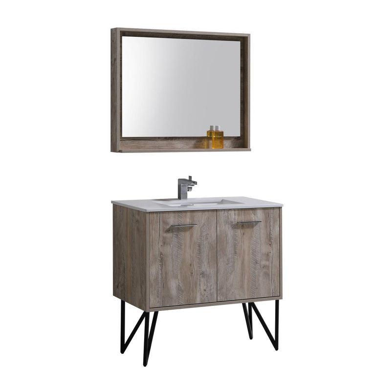 Kube Bath KB36NW Bosco 36" Nature Wood Single Sink Bathroom Vanity with White Quartz Top