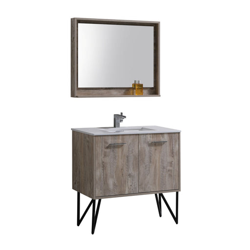 Kube Bath KB36NW Bosco 36" Nature Wood Single Sink Bathroom Vanity with White Quartz Top