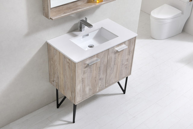 Kube Bath KB36NW Bosco 36" Nature Wood Single Sink Bathroom Vanity with White Quartz Top - view 4