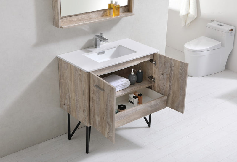 Kube Bath KB36NW Bosco 36" Nature Wood Single Sink Bathroom Vanity with White Quartz Top - view 5