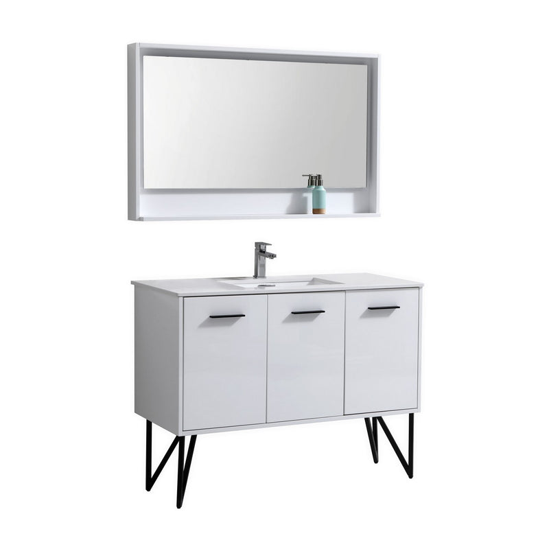 Kube Bath KB48GW Bosco 48" High Gloss White Single Sink Bathroom Vanity with White Quartz Top