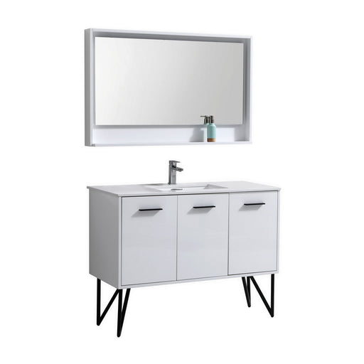 Kube Bath KB48GW Bosco 48" High Gloss White Single Sink Bathroom Vanity with White Quartz Top