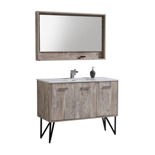 Kube Bath KB48NW Bosco 48" Nature Wood Single Sink Bathroom Vanity with White Quartz Top
