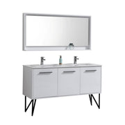 Kube Bath KB60DGW Bosco 60" High Gloss White Double Sink Bathroom Vanity with White Countertop