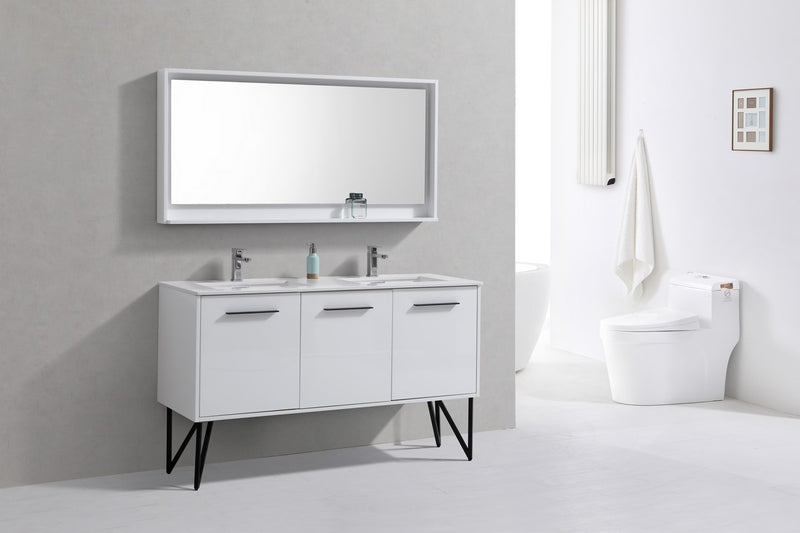 Kube Bath KB60DGW Bosco 60" High Gloss White Double Sink Bathroom Vanity with White Countertop - view 2