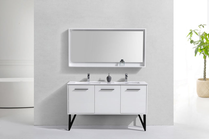 Kube Bath KB60DGW Bosco 60" High Gloss White Double Sink Bathroom Vanity with White Countertop - view 3